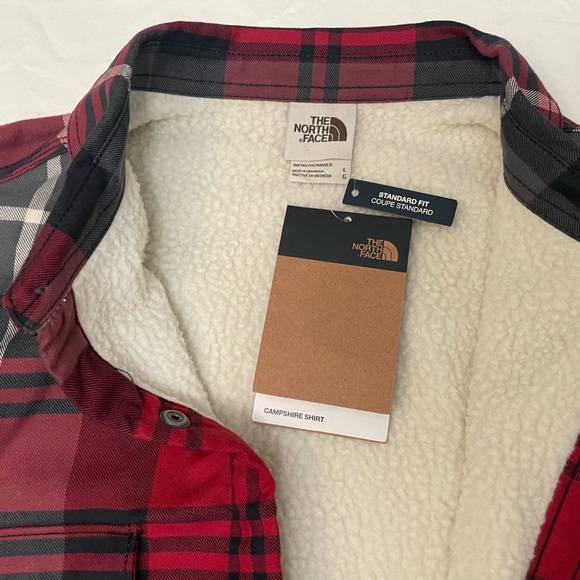 The North Face Men's Campshire Sherpa Fleece Lined Shirt Flannel Red Black Plaid - Picture 5 of 9
